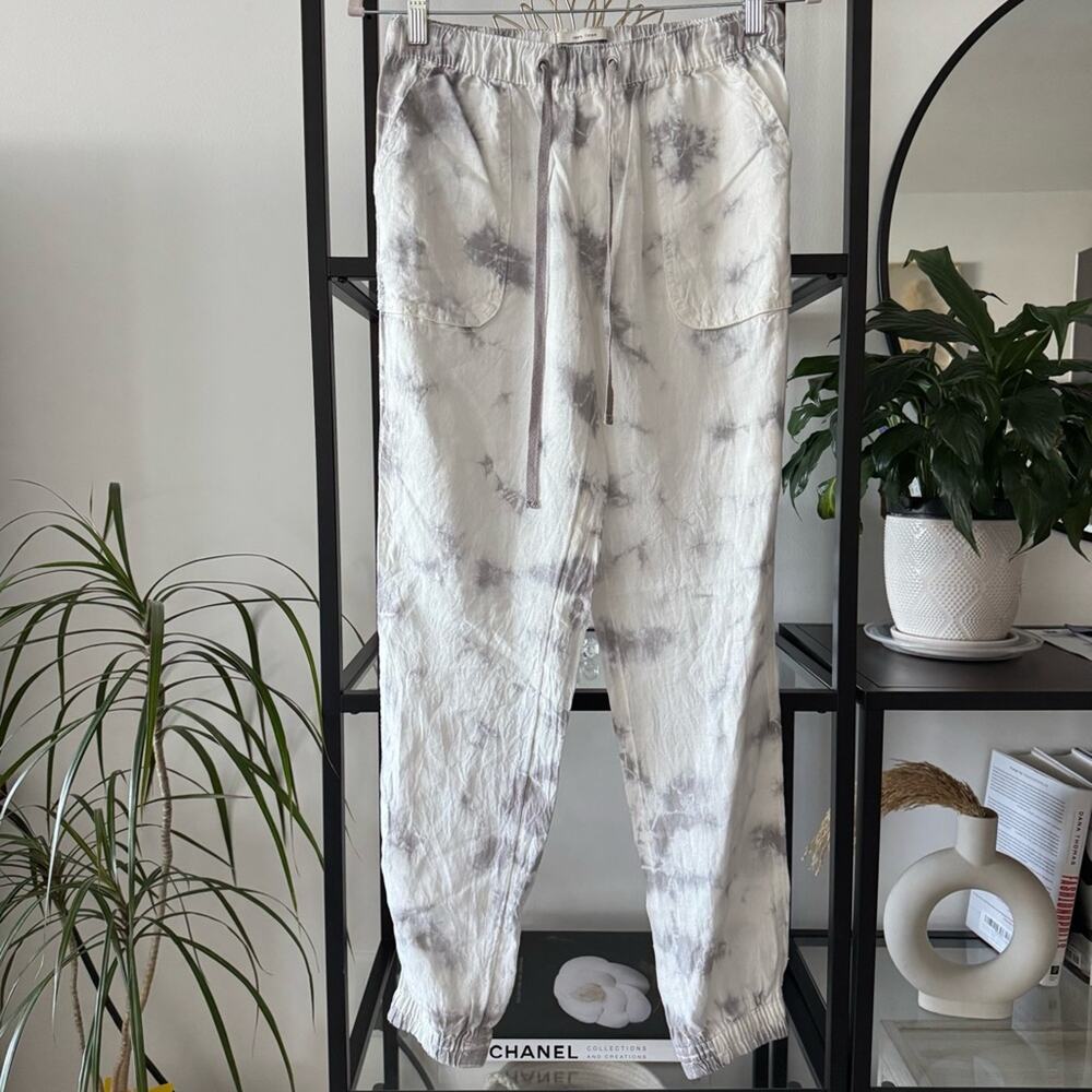 Rachel Zoe White Grey Tie Dye 100% Linen High Rise Lightweight Jogger Pants XS - Picture 1 of 10